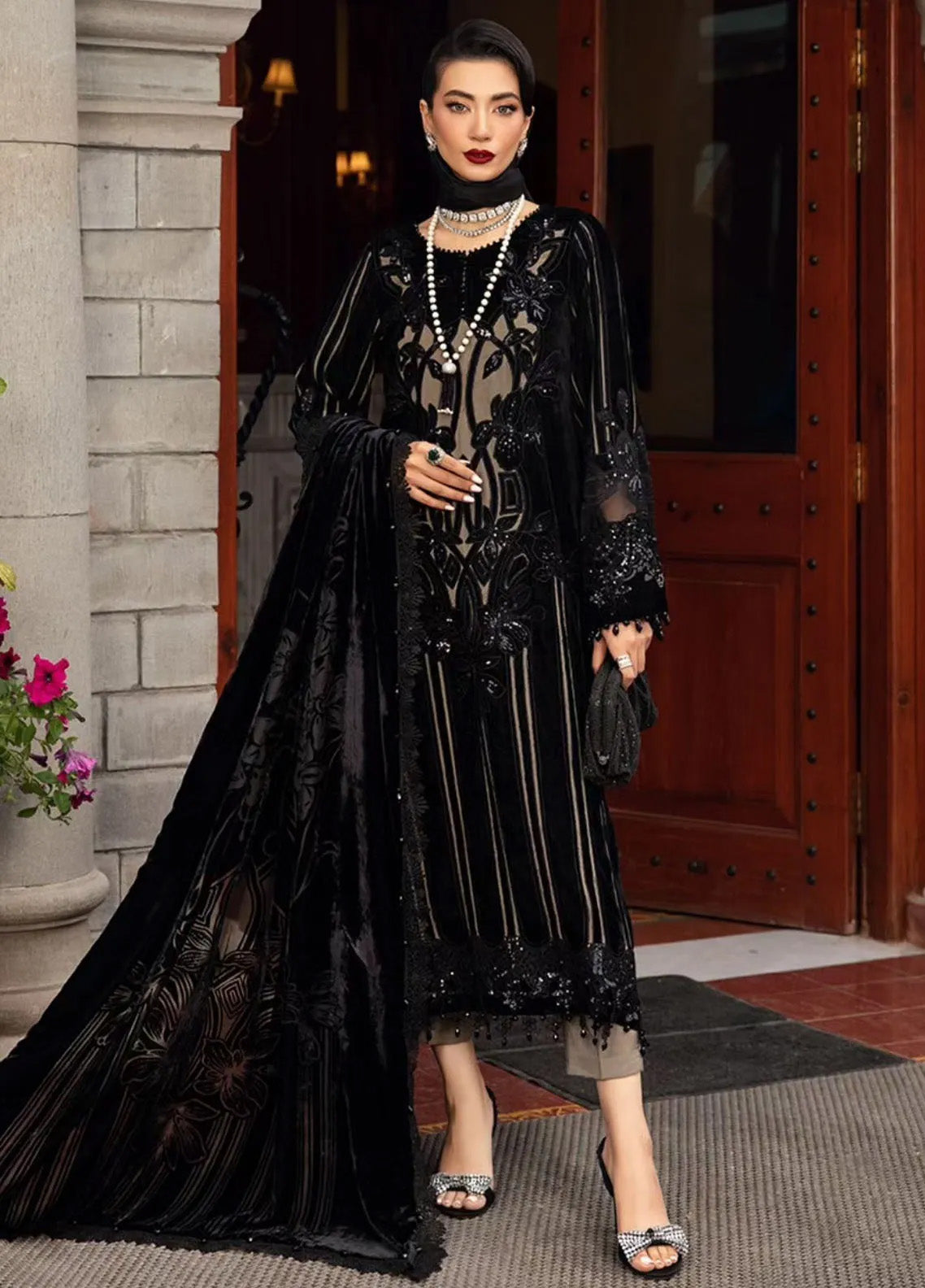Maria B Winter Luxe Embroidered Velvet 3 Piece Unstitched Suit MB24WL DL-1205