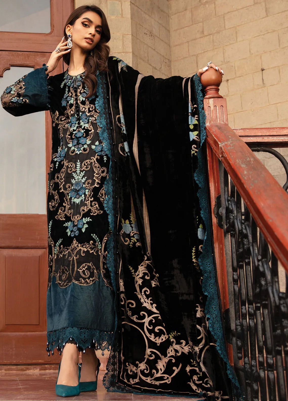 Maria B Winter Luxe Embroidered Velvet 3 Piece Unstitched Suit MB24WL DL-1208