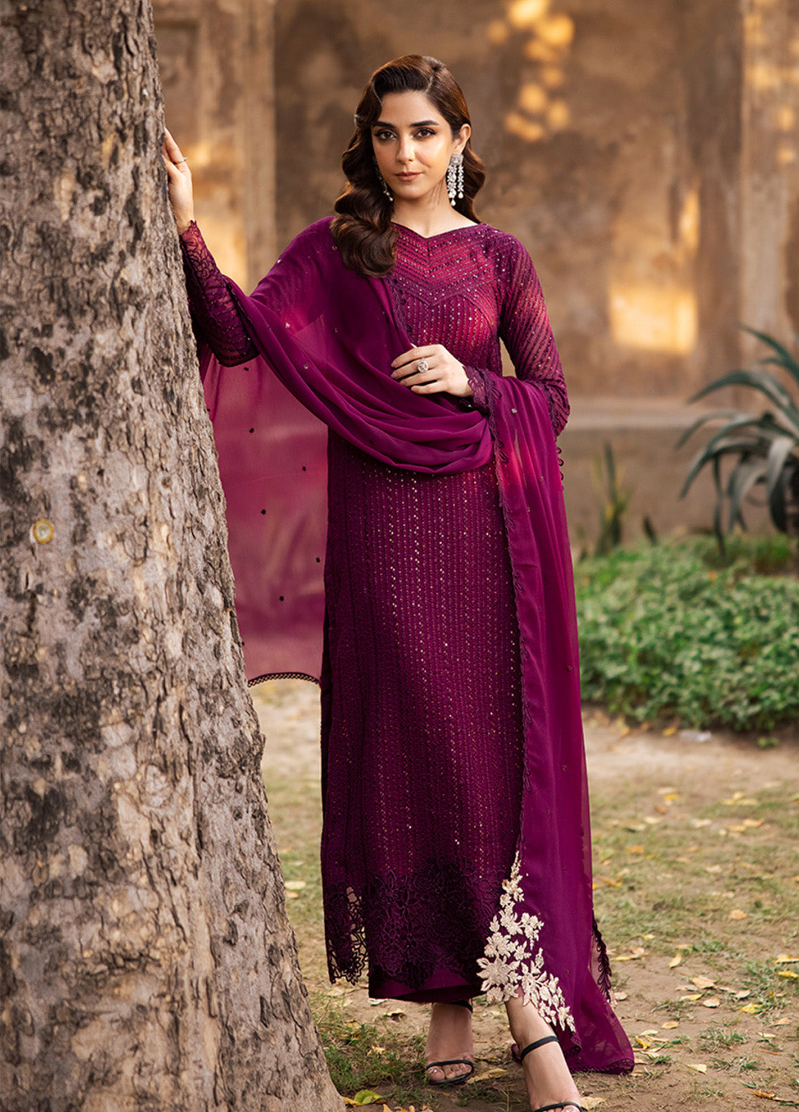 Maya Ali By Azure Embroidered Chiffon 3 Piece Unstitched Suit AZU24MAL D-GARNET MAJESTY