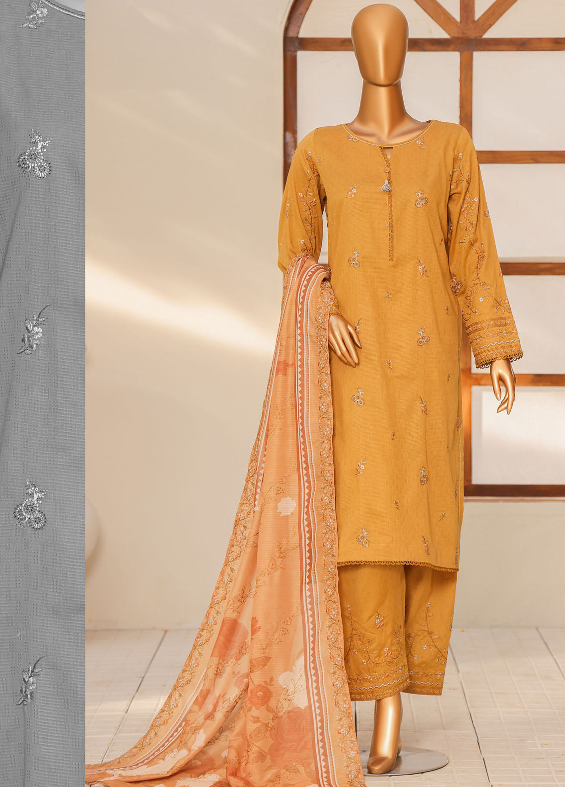 Mayaar By HZ Textiles Embroidered Cotton 3 Piece Unstitched Suit HZ25M D-MEC-07
