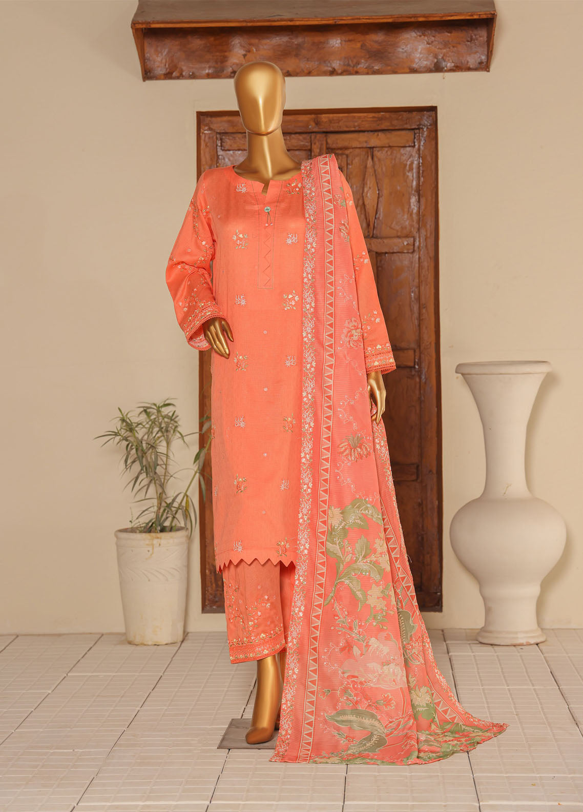 Mayaar By HZ Textiles Embroidered Cotton 3 Piece Unstitched Suit HZ25M D-MEC-09