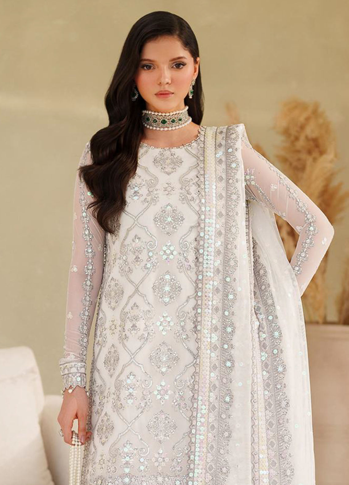Meesa By Zarif Luxur Formals Embroidered Net 3 Piece Unstitched Suit ZF25MLF D-01 MEEHAR