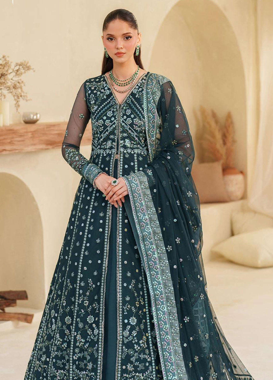 Meesa By Zarif Luxur Formals Embroidered Net 3 Piece Unstitched Suit ZF25MLF D-02 RIMUL