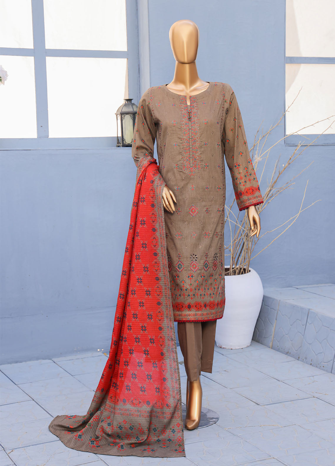 Mehak By HZ Textiles Embroidered Cross Slub Lawn 3 Piece Unstitched Suit HZ25MCS D-MCE-3047