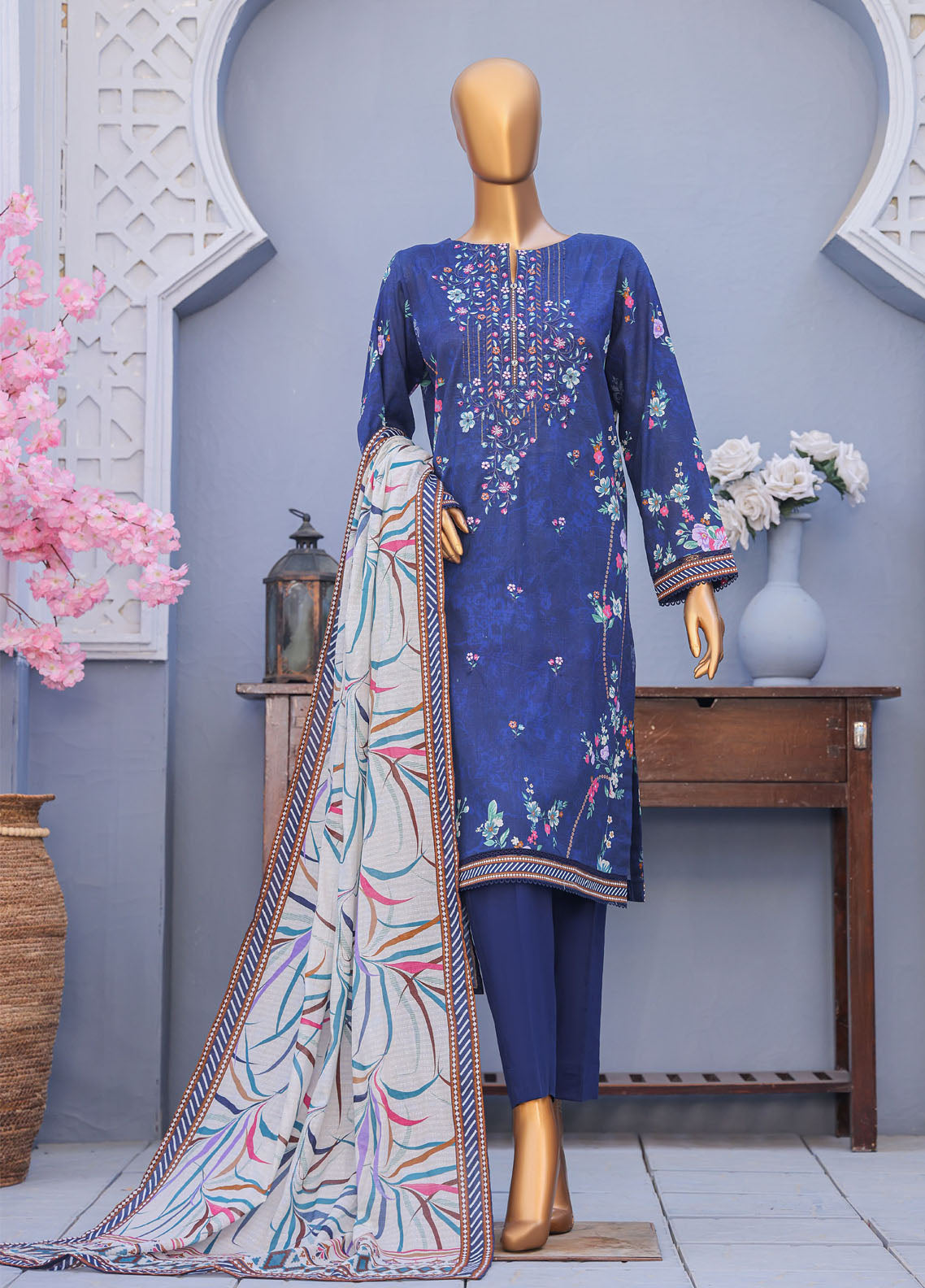 Mehak By HZ Textiles Embroidered Cross Slub Lawn 3 Piece Unstitched Suit HZ25MCS D-MCE-3049