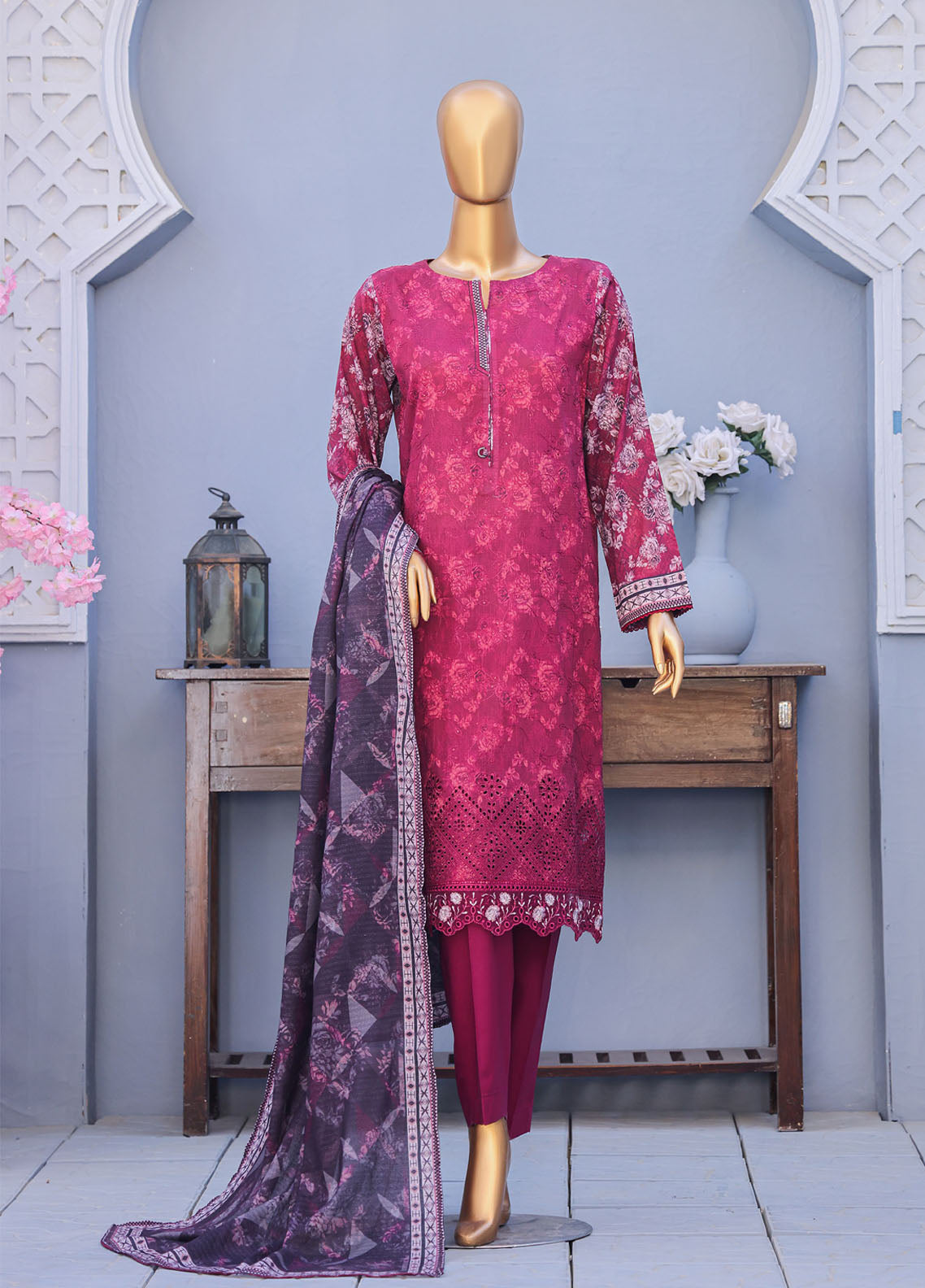 Mehak By HZ Textiles Embroidered Cross Slub Lawn 3 Piece Unstitched Suit HZ25MCS D-MCE-3051