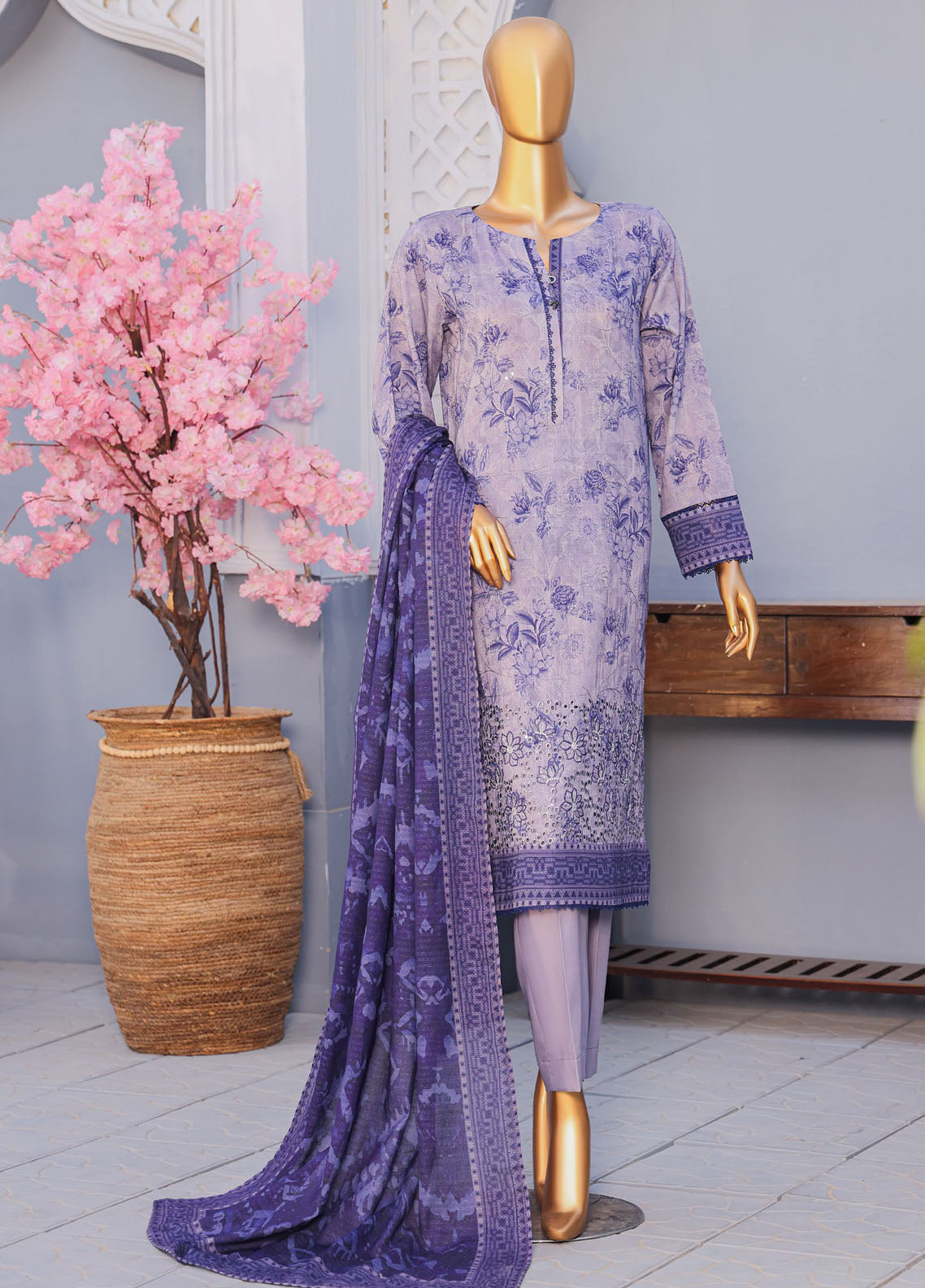 Mehak By HZ Textiles Embroidered Cross Slub Lawn 3 Piece Unstitched Suit HZ25MCS D-MCE-3052