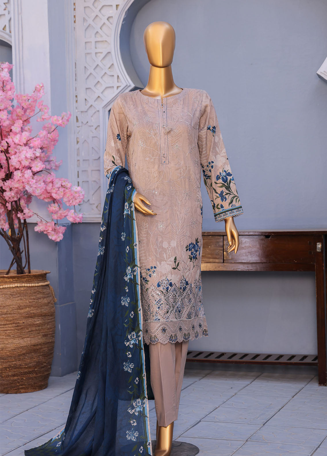 Mehak By HZ Textiles Embroidered Cross Slub Lawn 3 Piece Unstitched Suit HZ25MCS D-MCE-3057