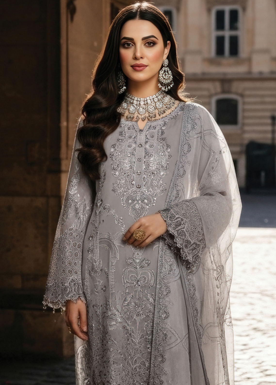 Mehr-E-Mah By Imrozia Premium Embroidered Chiffon 3 Piece Unstitched Suit IM25MMFI D-I-248 FERAY