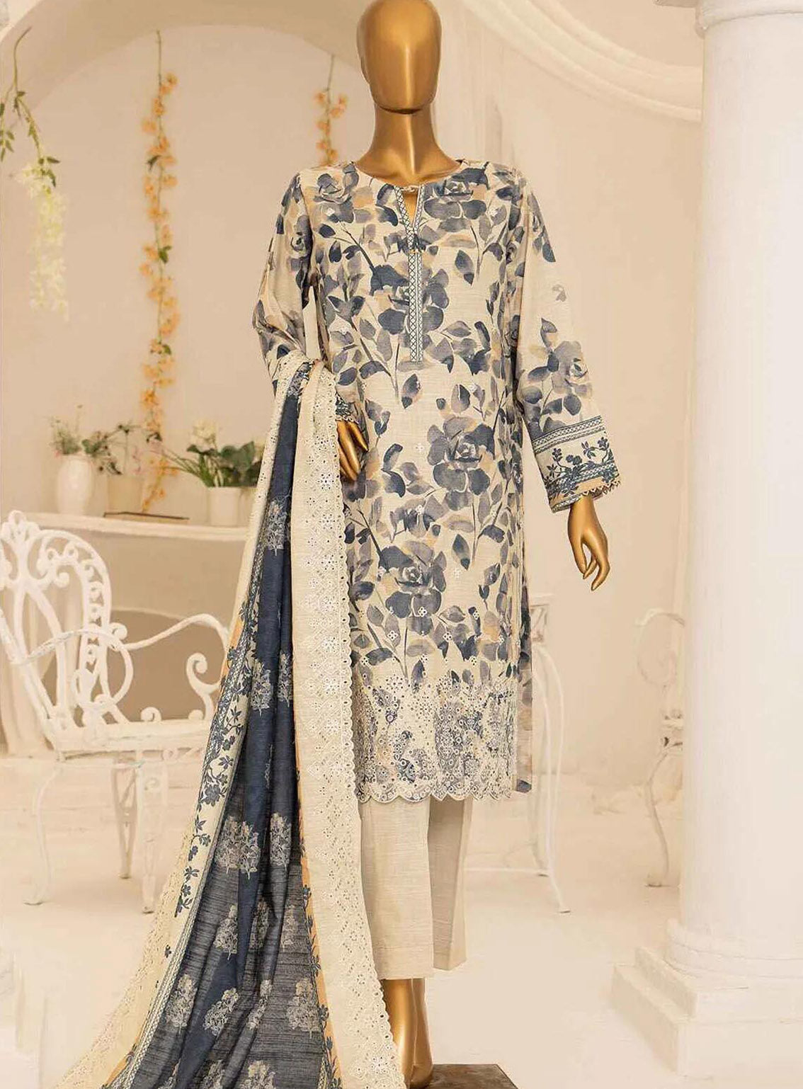Meraki By HZ Textile Embroidered Khaddar 3 Piece Unstitched Suit HZ24M D-MKE-09