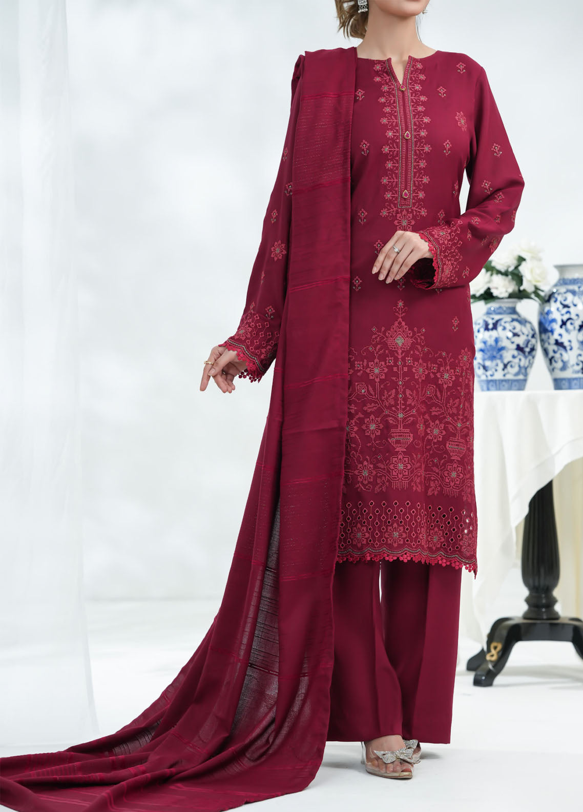 Miraas By VS Textile Embroidered Dhanak 3 Piece Unstitched Suit VS25MDWS D-43