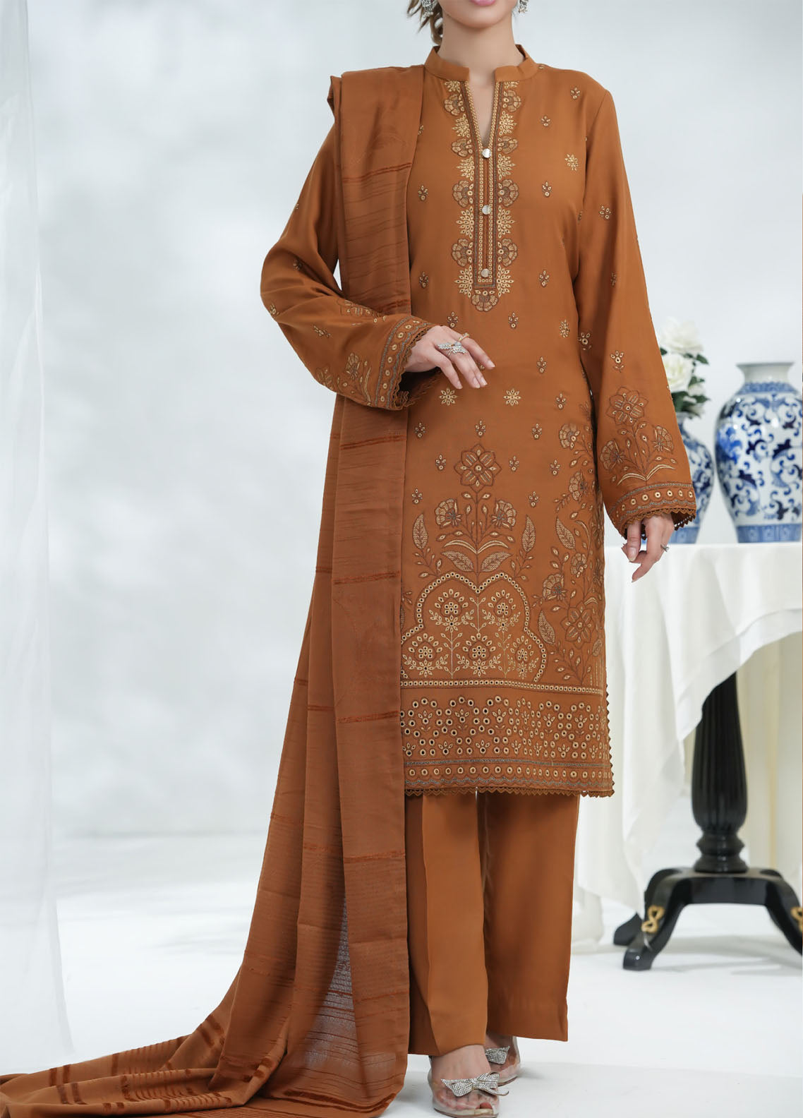 Miraas By VS Textile Embroidered Dhanak 3 Piece Unstitched Suit VS25MDWS D-47