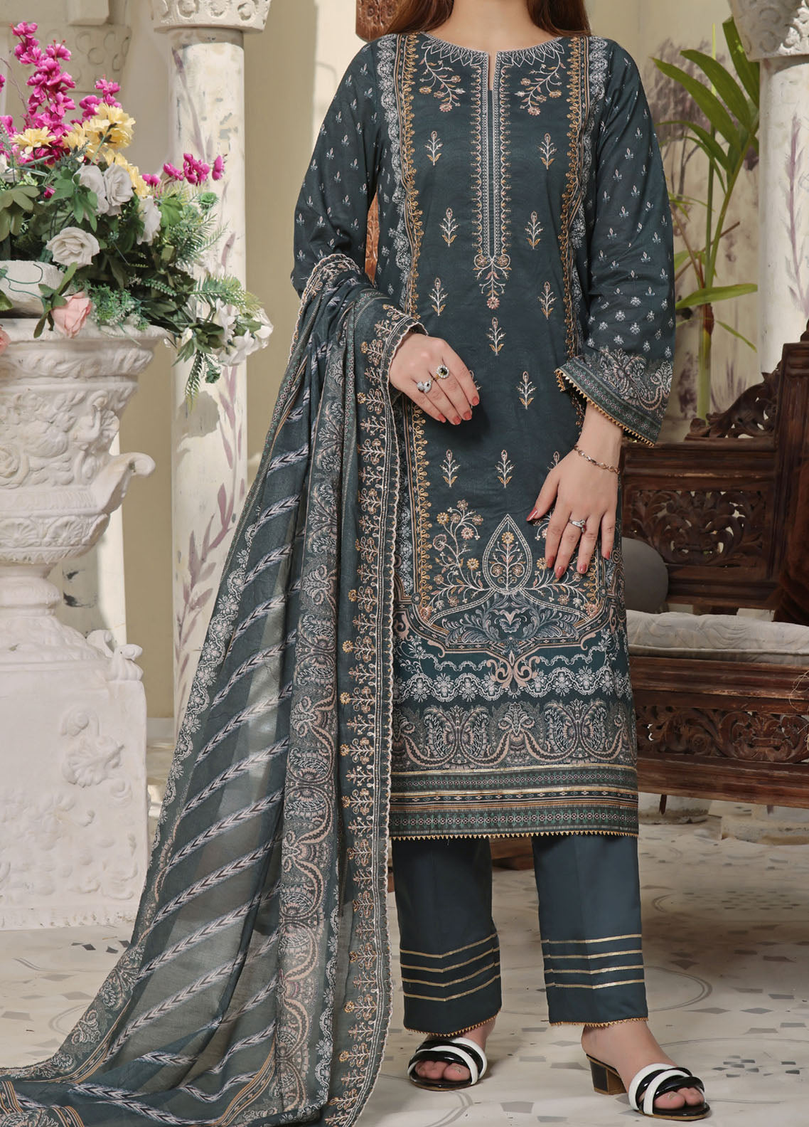 Misri By VS Textile Embroidered Lawn 3 Piece Unstitched Suit VS24ELV1 D-382