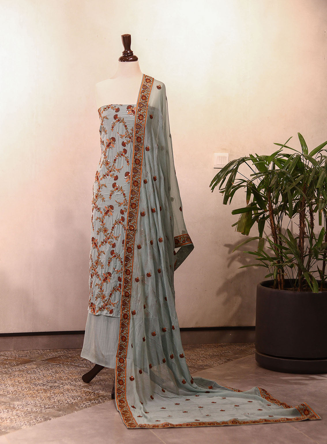 Moin Block Embroidered Raw Silk 3 Piece Unstitched Suit MBLK25ERS MD-1432