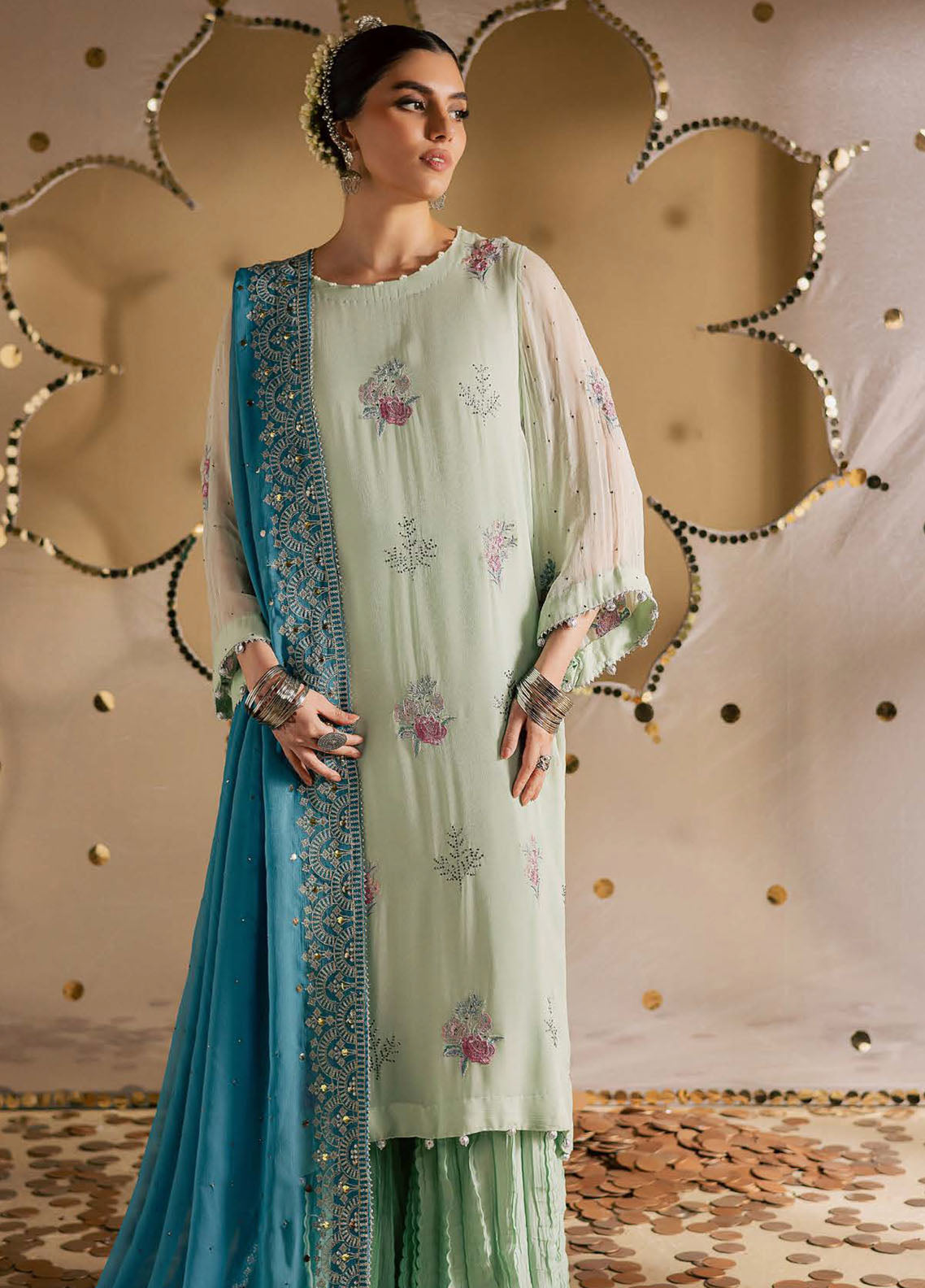 Mukeshkari By Nureh Embroidered Mukesh Chiffon 3 Piece Unstitched Suit NU25MEMC D-MK-13
