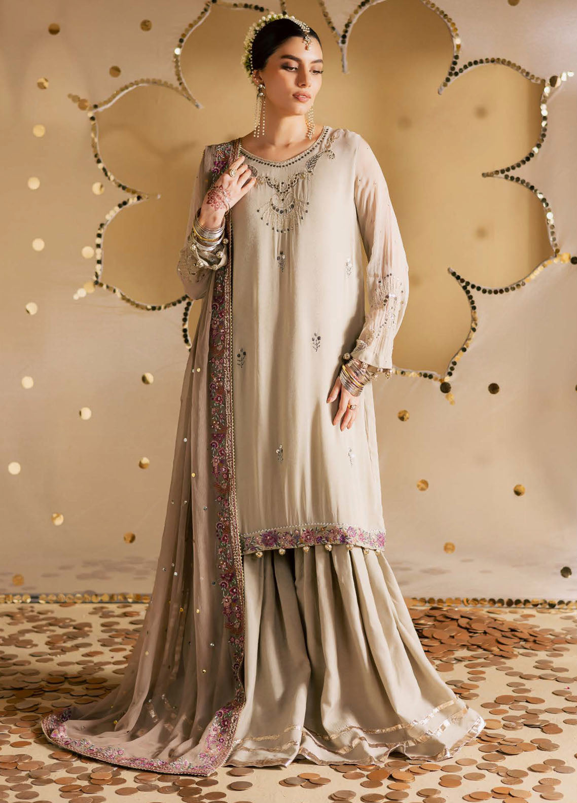 Mukeshkari By Nureh Embroidered Mukesh Chiffon 3 Piece Unstitched Suit NU25MEMC D-MK-17