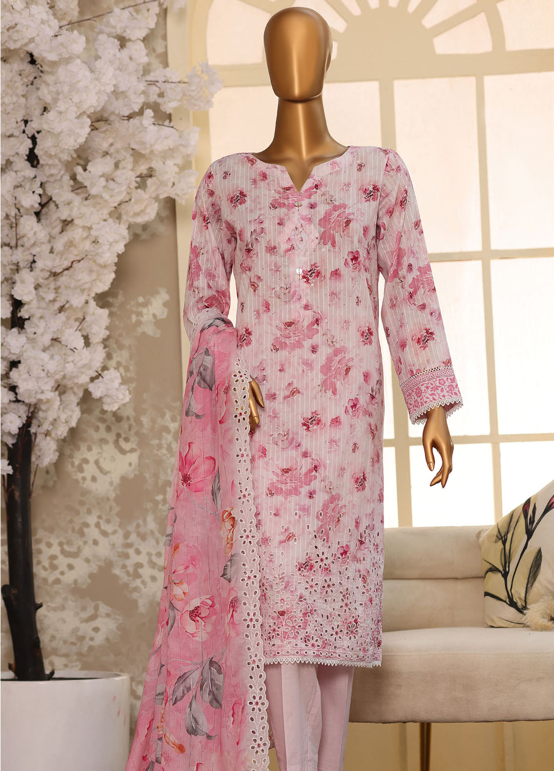 Nayab By HZ Textiles Printkari Embroidered Lawn 3 Piece Unstitched Suit HZ26NPE D-NPE-09