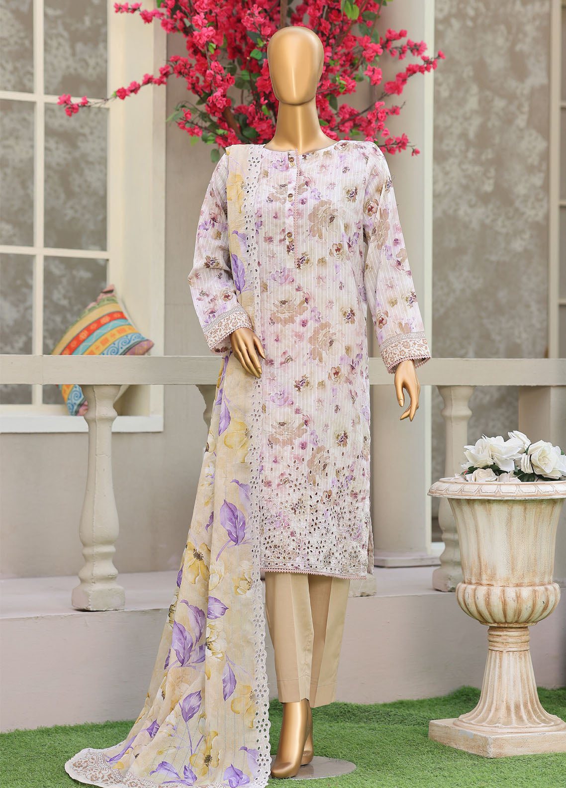 Nayab By HZ Textiles Printkari Embroidered Lawn 3 Piece Unstitched Suit HZ26NPE D-NPE-10