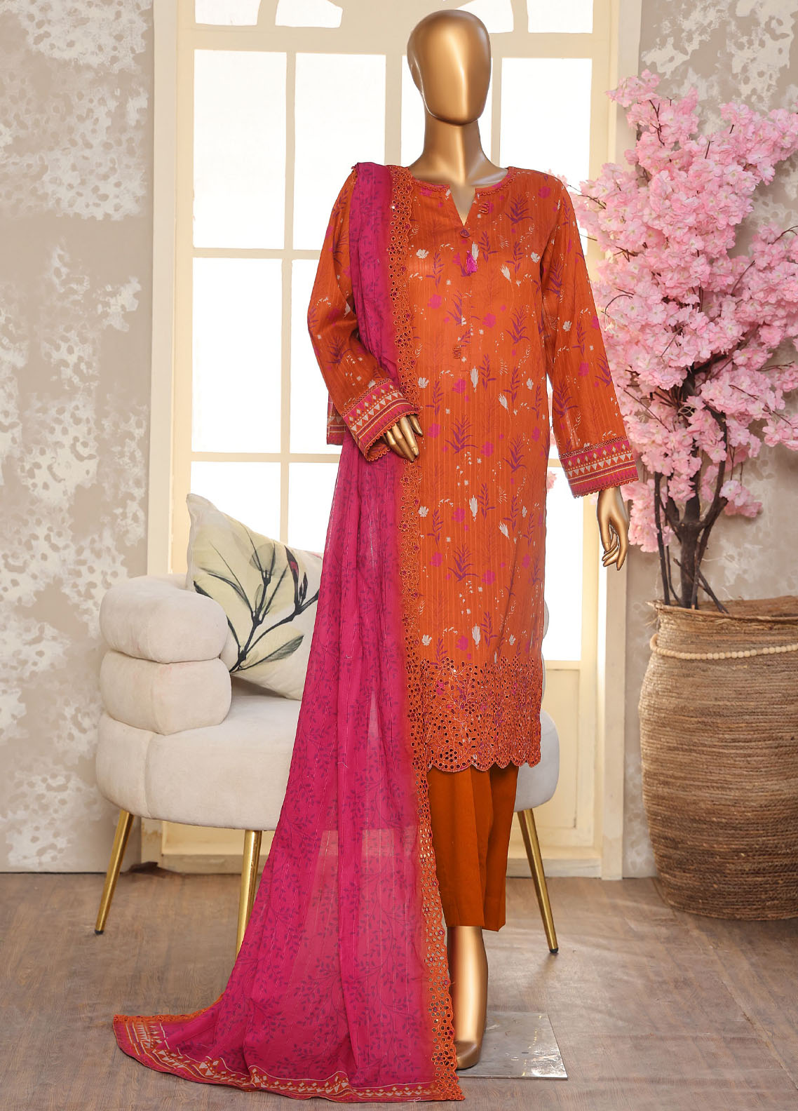 Nayab By HZ Textiles Printkari Embroidered Lawn 3 Piece Unstitched Suit HZ26NPE D-NPE-12