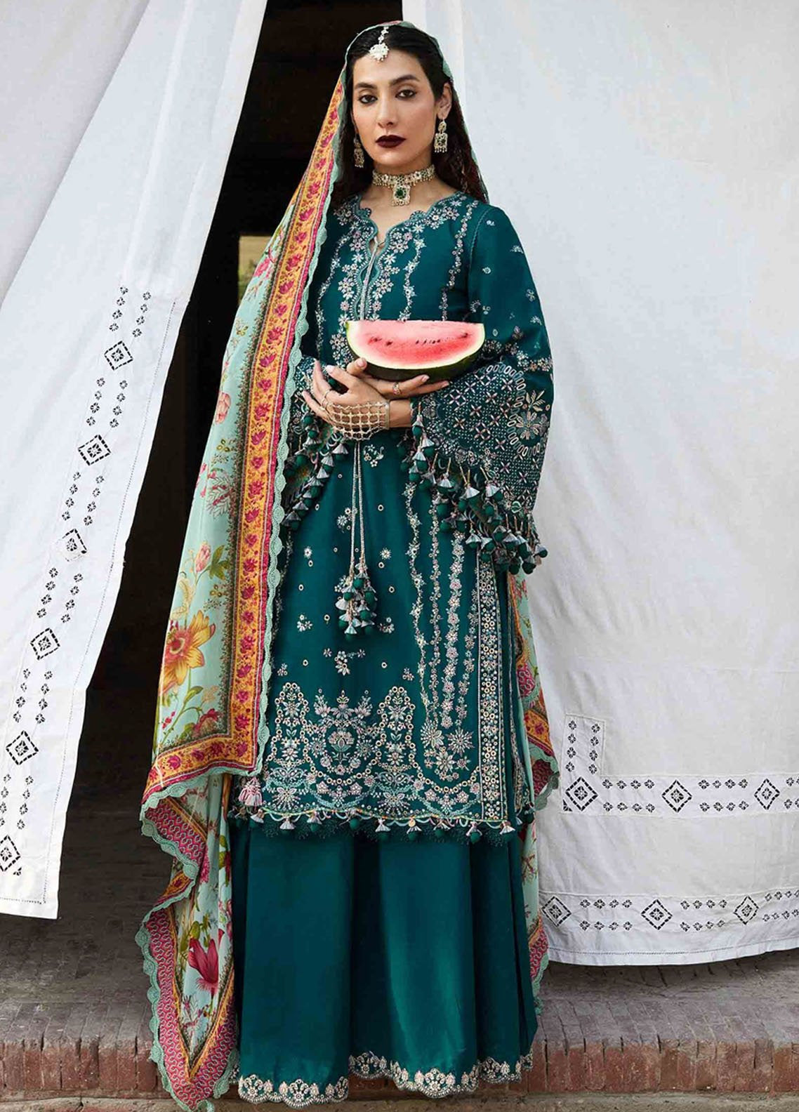 Nirmal By Hussain Rehar Embroidered Lawn 3 Piece Unstitched Suit HR25N D-SAHER