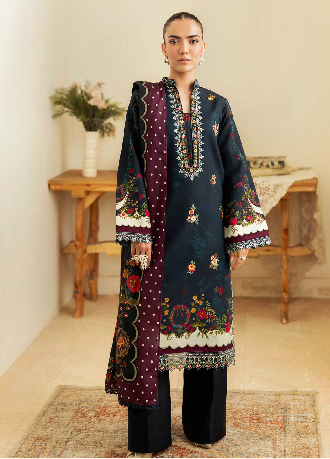 Nissa By Rajbari Floral Symphony Premium Embroidered Marina 3 Piece Unstitched Suit RB25NFS D-PM-02