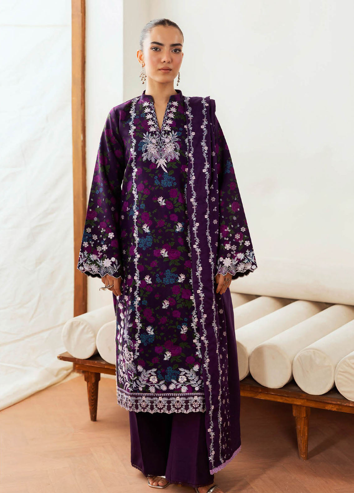 Nissa By Rajbari Floral Symphony Premium Embroidered Marina 3 Piece Unstitched Suit RB25NFS D-PM-07