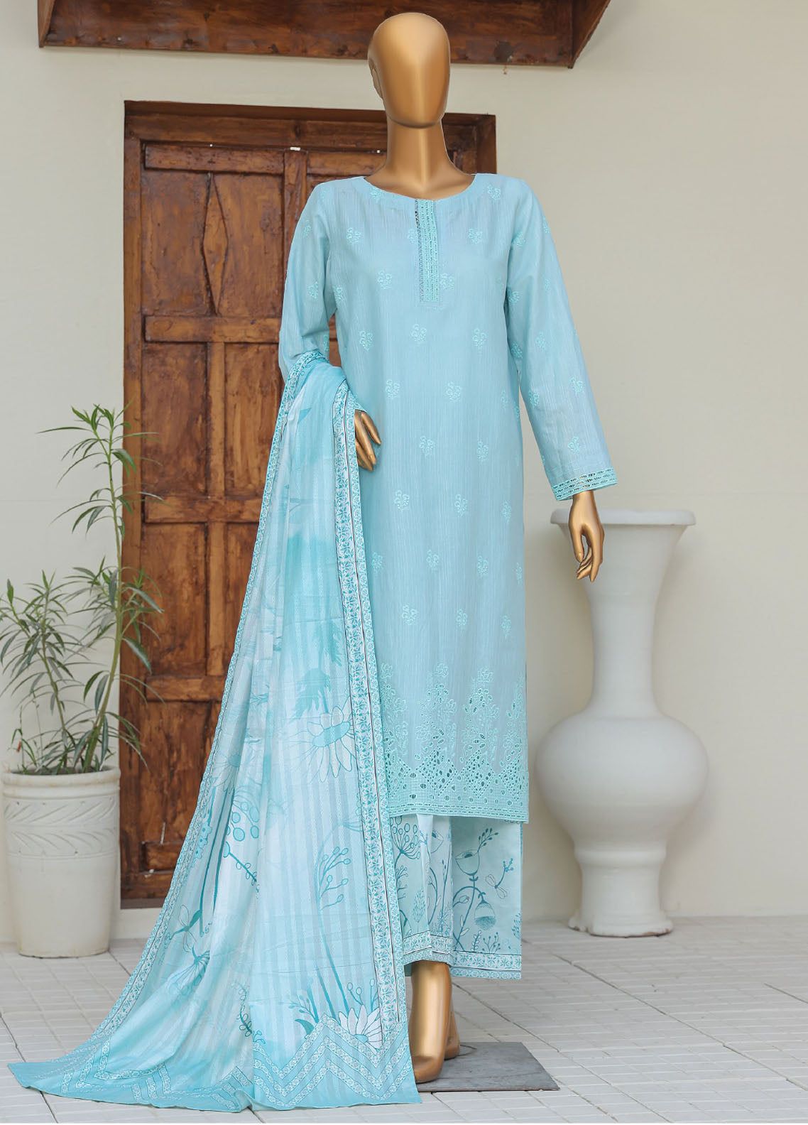 Oriental By HZ Textiles Embroidered Printkari Slub Cambric 3 Piece Unstitched Suit HZ25OPESC D-OPS-03