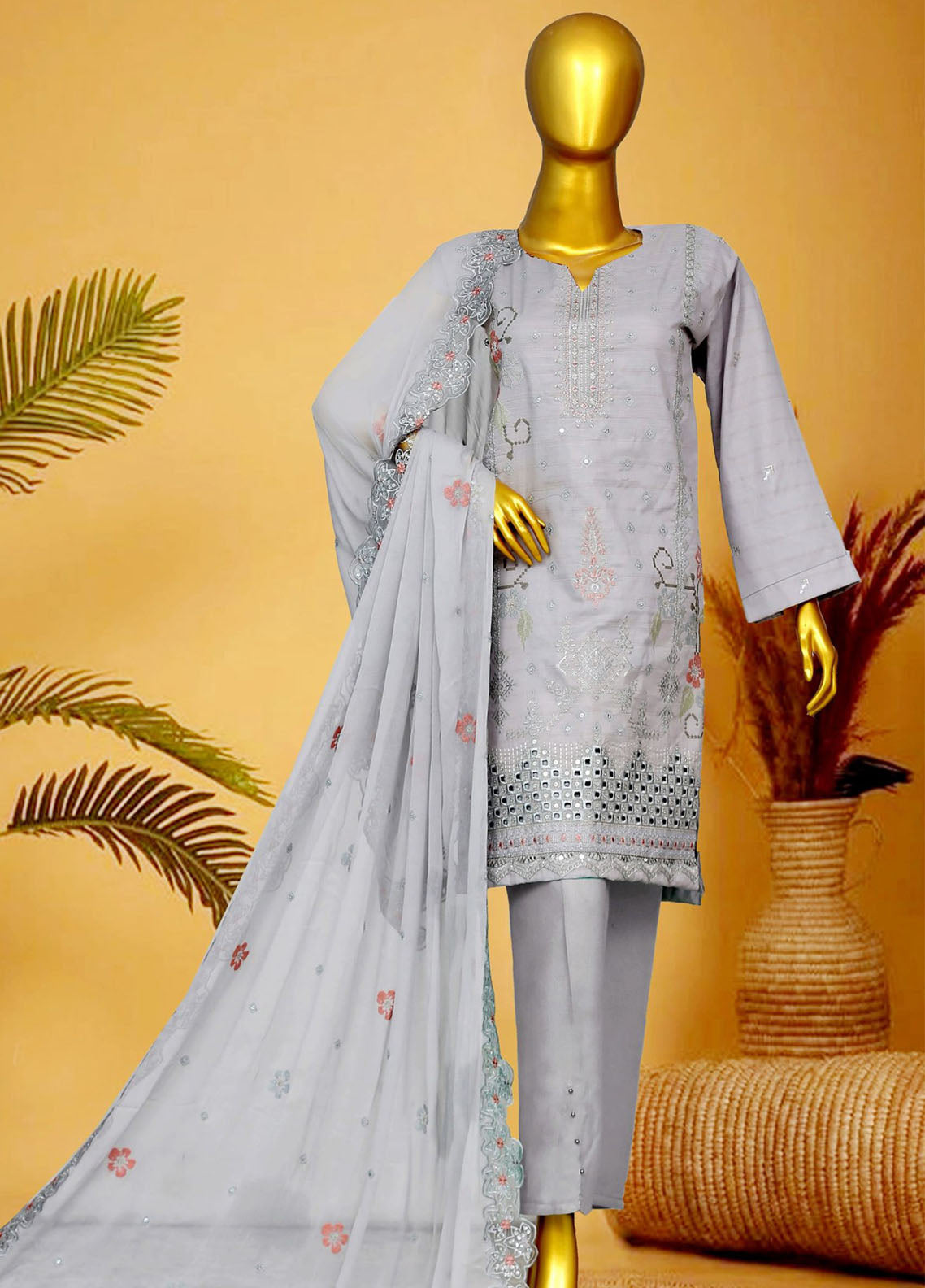 Oud By Royal Fashion Premium Embroidered Lawn Banarsi 3 Piece Unstitched Suit RF25ZZOV51 D-68-GR