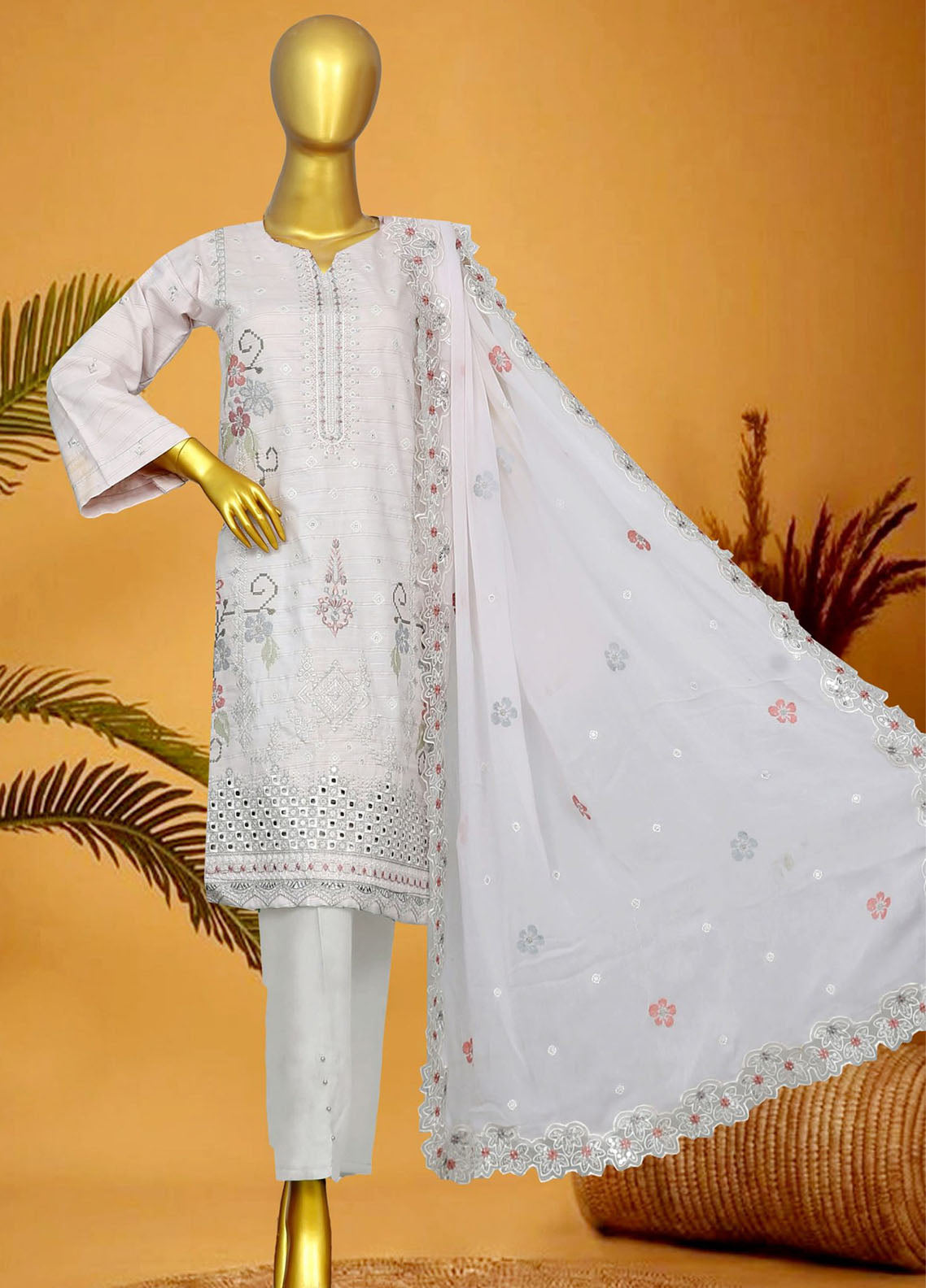 Oud By Royal Fashion Premium Embroidered Lawn Banarsi 3 Piece Unstitched Suit RF25ZZOV51 D-73-CM