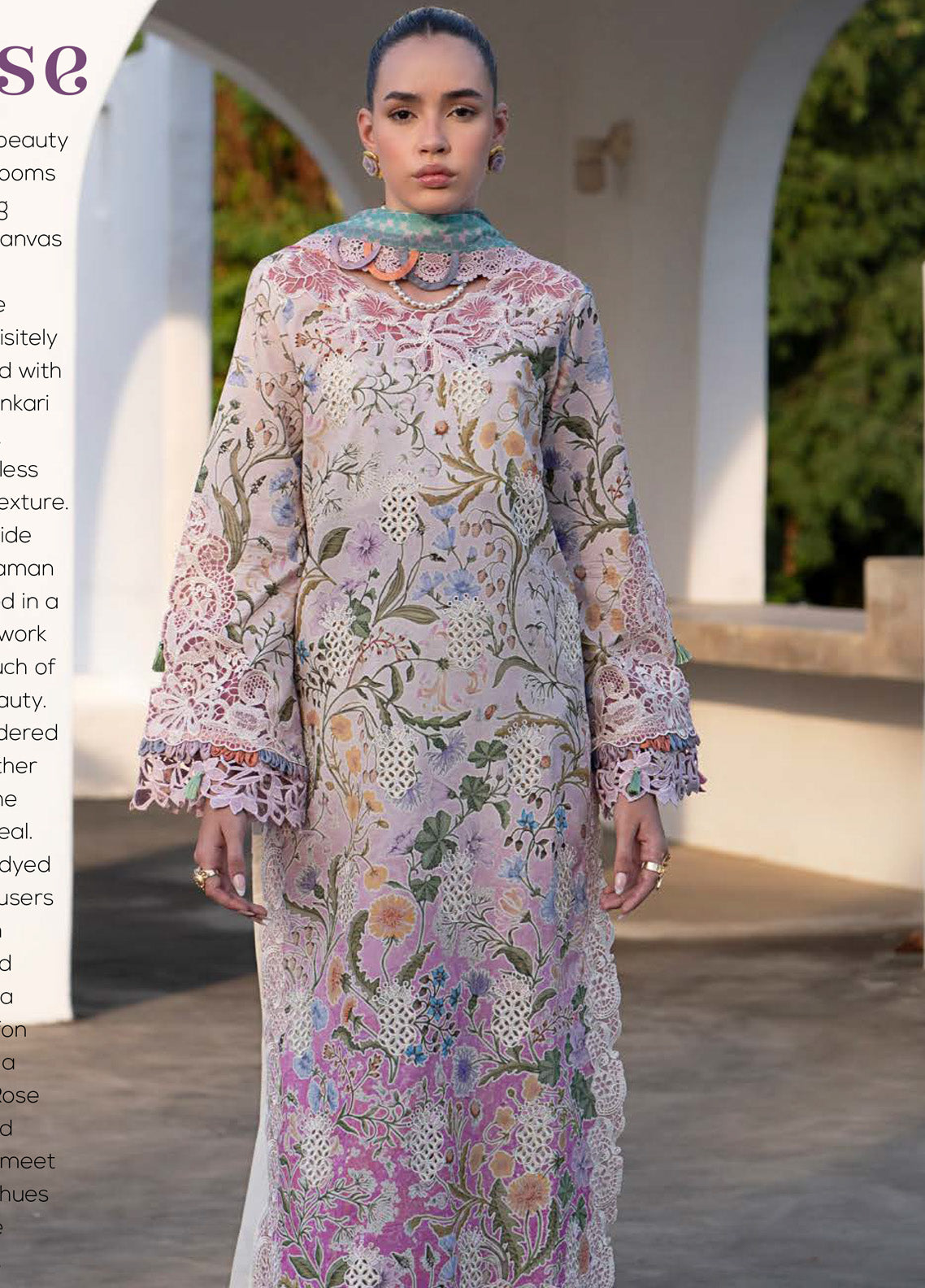 Printkari By AJR Couture Embroidered Lawn 3 Piece Unstitched Suit AJR25PL AJR-08-ROSE