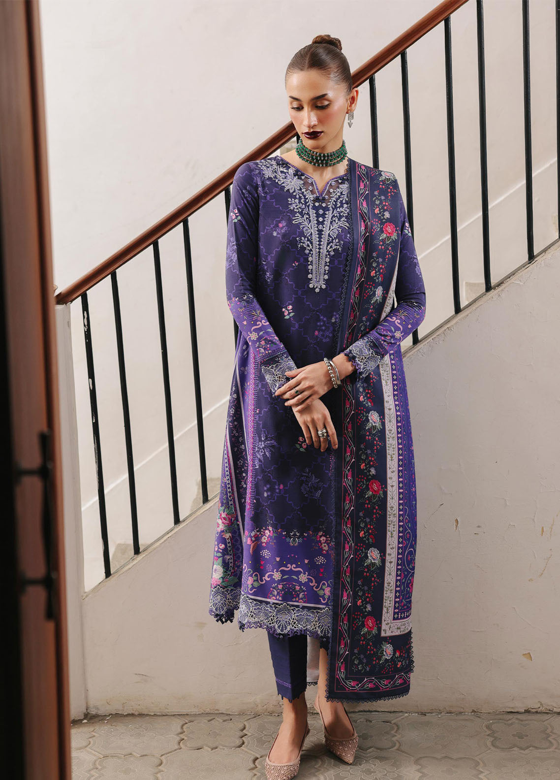 QPrints By Qalamkar Embroidered Jacquard Weaved 3 Piece Unstitched Suit QLM25QP D-QW-3B VANNA