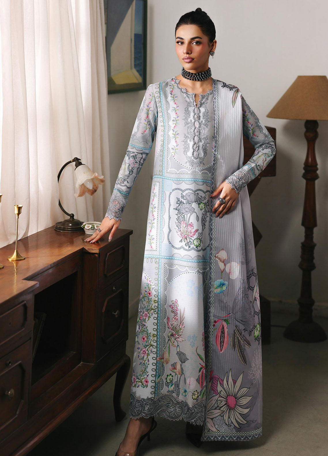 QPrints By Qalamkar Embroidered Jacquard Weaved 3 Piece Unstitched Suit QLM25QP D-QW-8A MARLA