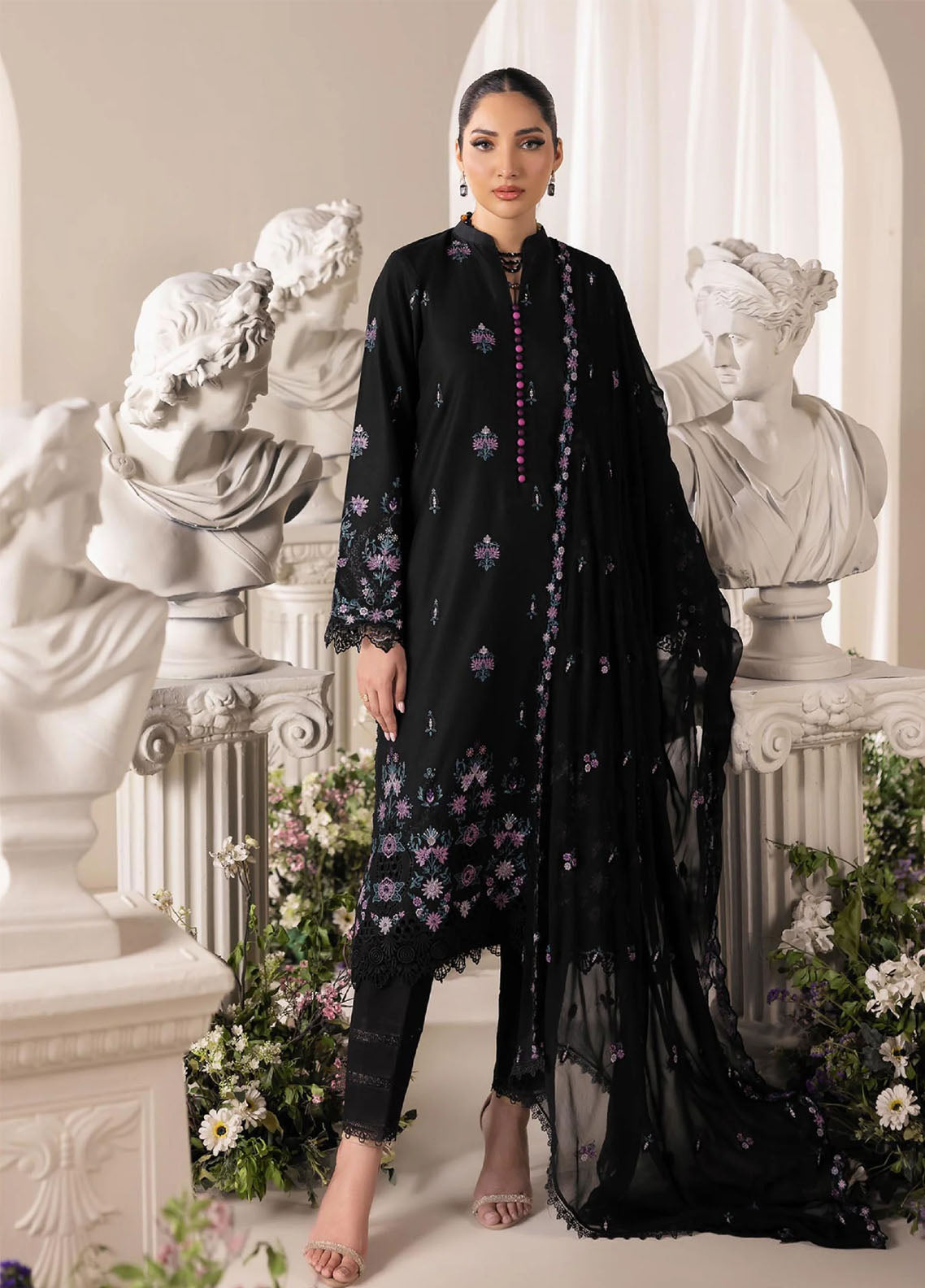 Rajbari Exclusive Embroidered Lawn 3 Piece Unstitched Suit RB26EE D-01