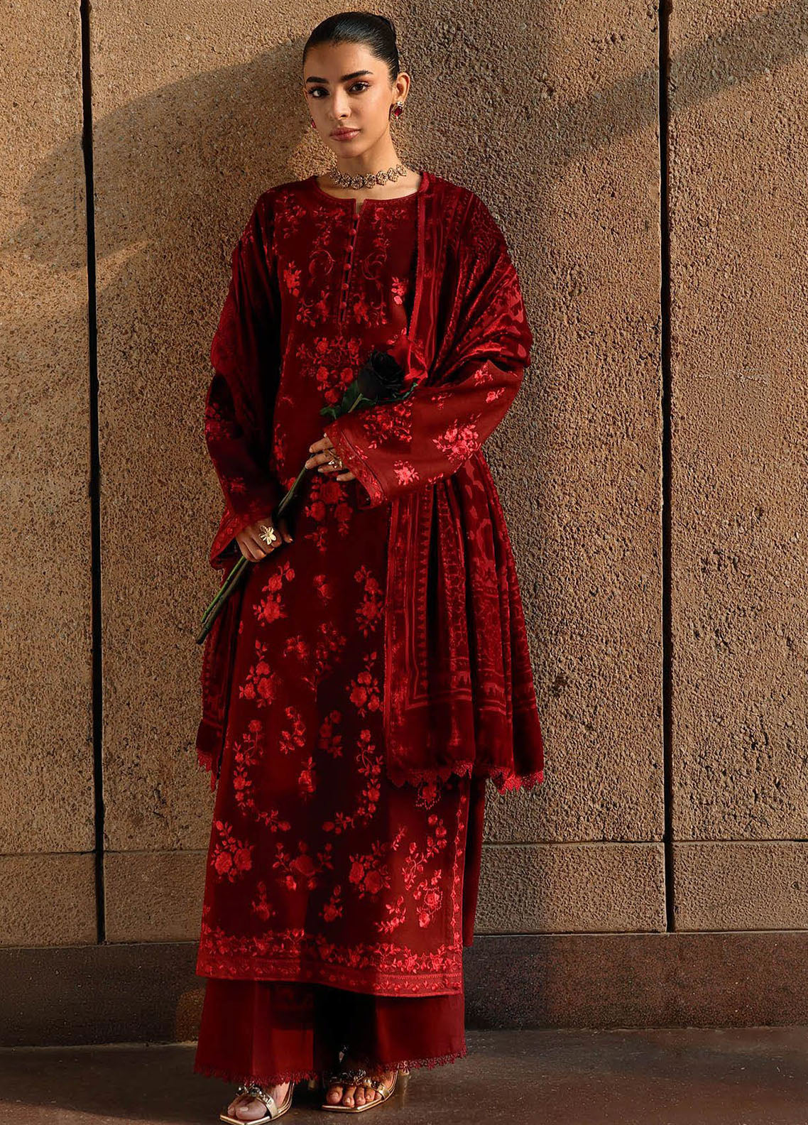 Rajbari Premium Embroidered Peach Leather 3 Piece Unstitched Suit RB25PWSE D-04