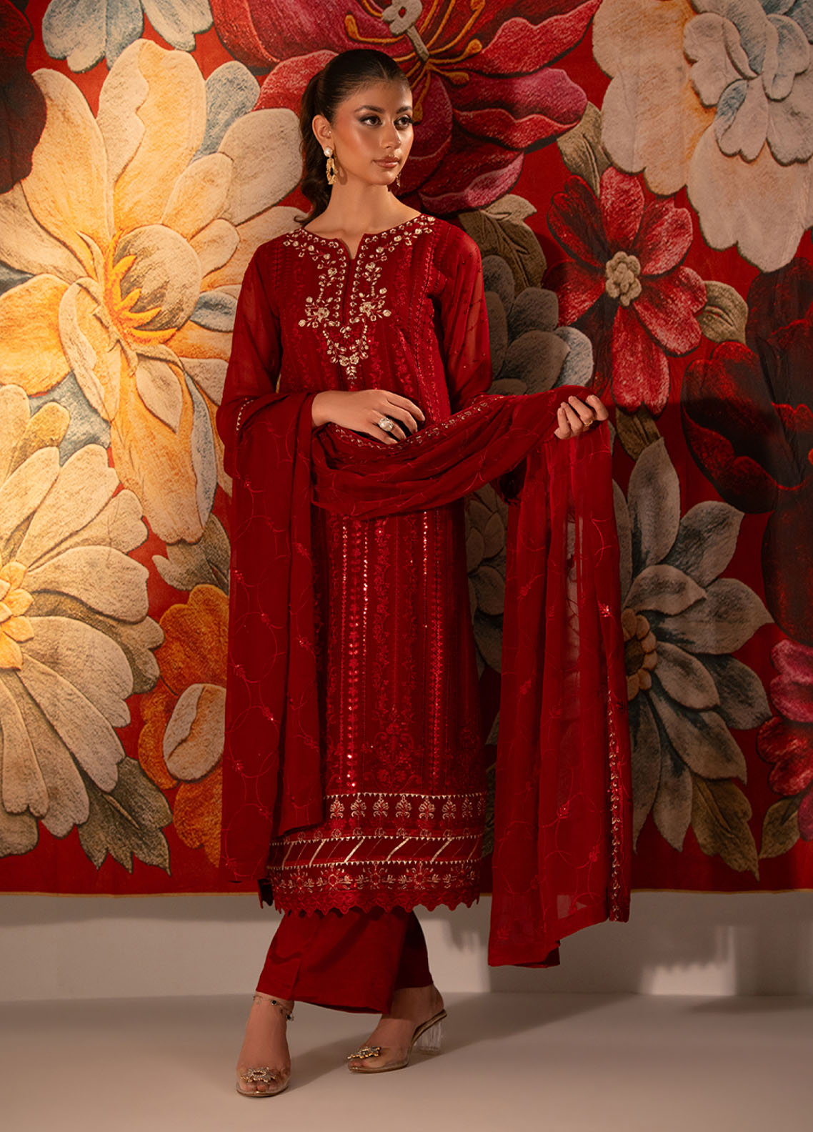 Rivaj By Shamooz Embroidered Chiffon 3 Piece Unstitched Suit SZ25R D-129