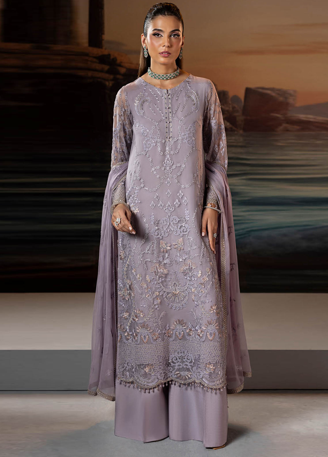 Riwayat Lamisah By Lavish Premium Embroidered Chiffon Suits Unstitched 3 Piece LP25RLC D-01 TWILIGHT BLOOM