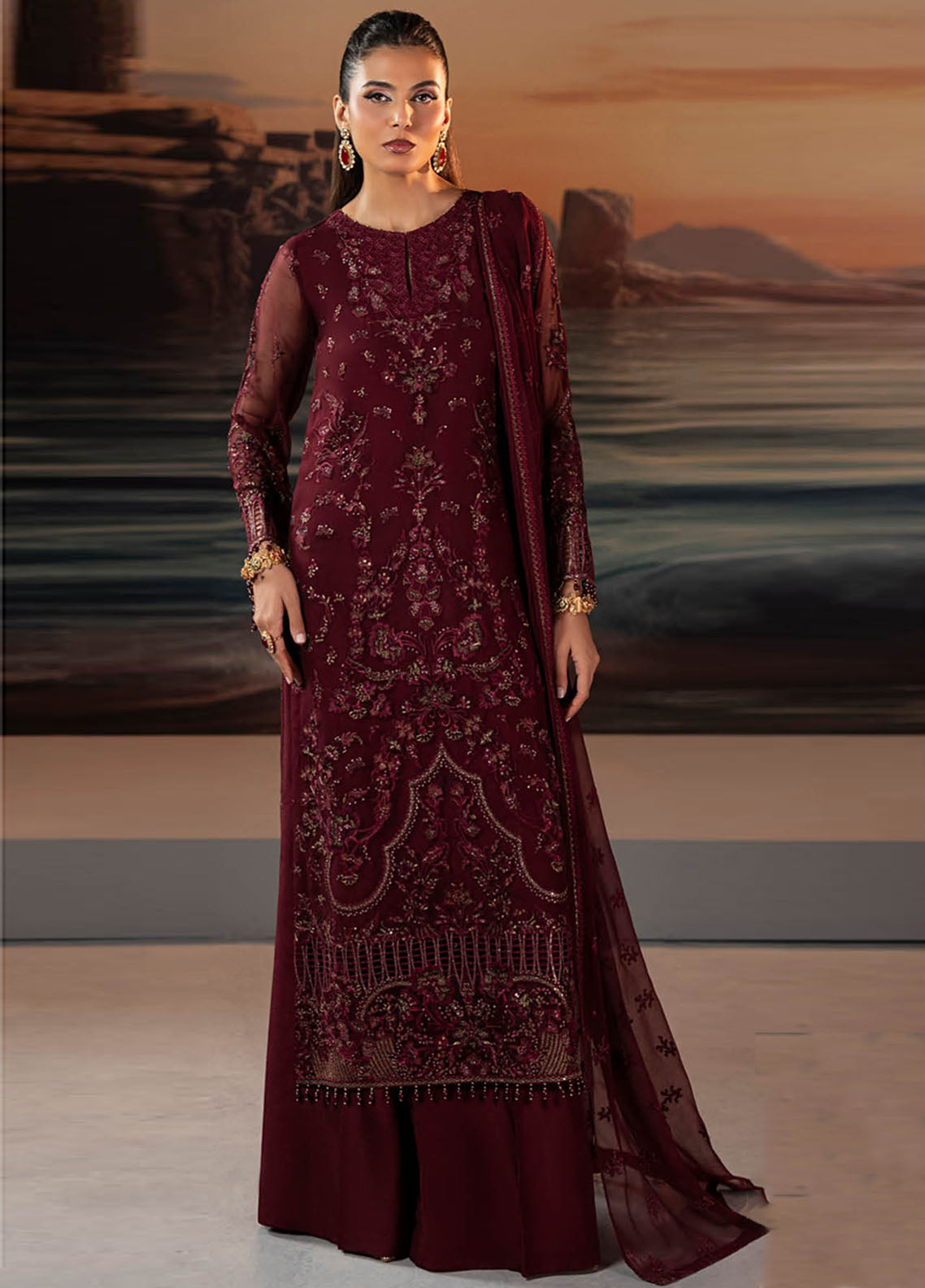 Riwayat Lamisah By Lavish Premium Embroidered Chiffon Suits Unstitched 3 Piece LP25RLC D-02 FUCHSIA FANTASY