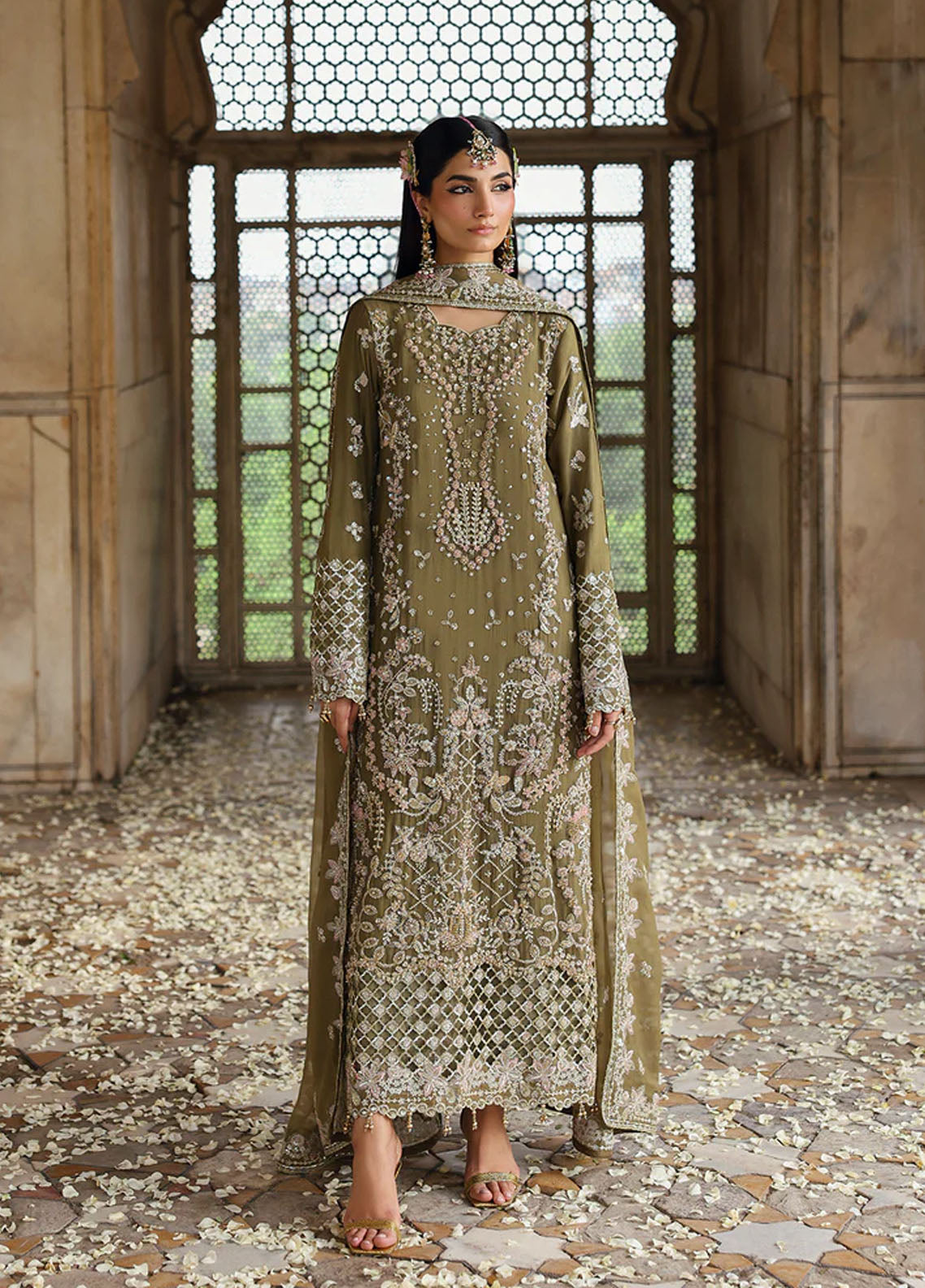 Romansiyyah By Emaan Adeel Embroidered Chiffon 3 Piece Unstitched Suit EA25RLF D-OLIVEA