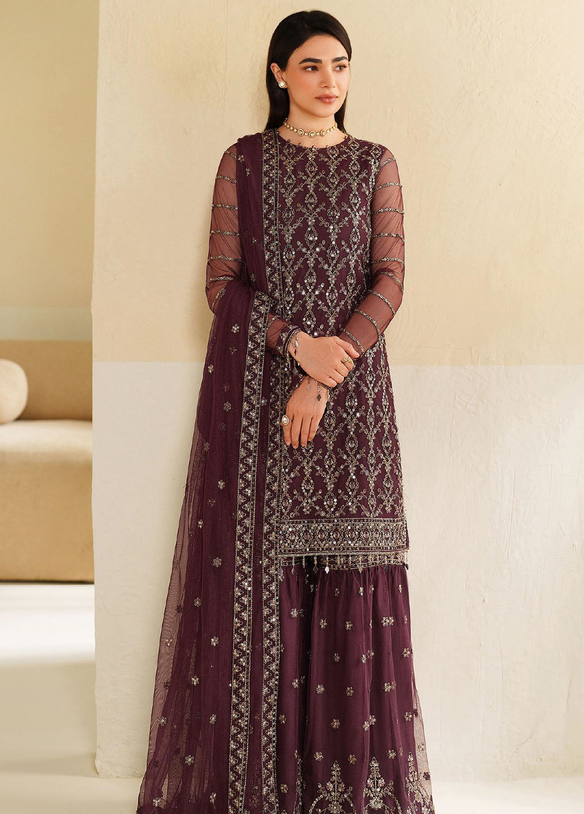 Roohi By Zarif Formal Embroidered Net 3 Piece Unstitched Suit ZF25RF D-RFE-01 SANEH