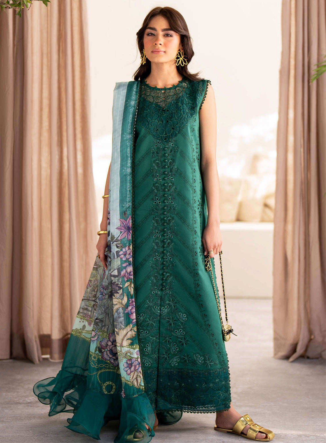 Saad Shaikh Luxury Eid Embroidered Lawn 3 Piece Unstitched Suit SSK24E PETAL