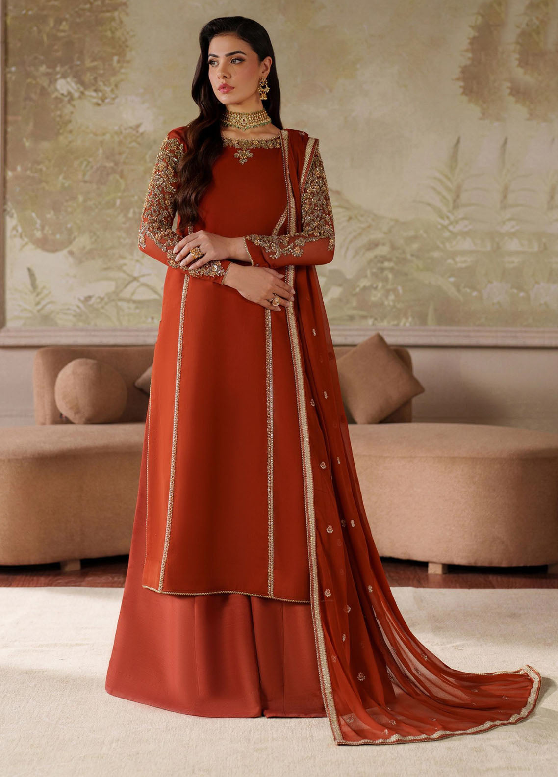 Saheera By Zarif Festive Hand Embellished Embroidered Chiffon 3 Piece Unstitched Suit ZF25S D-SHE-03 FARHEEN