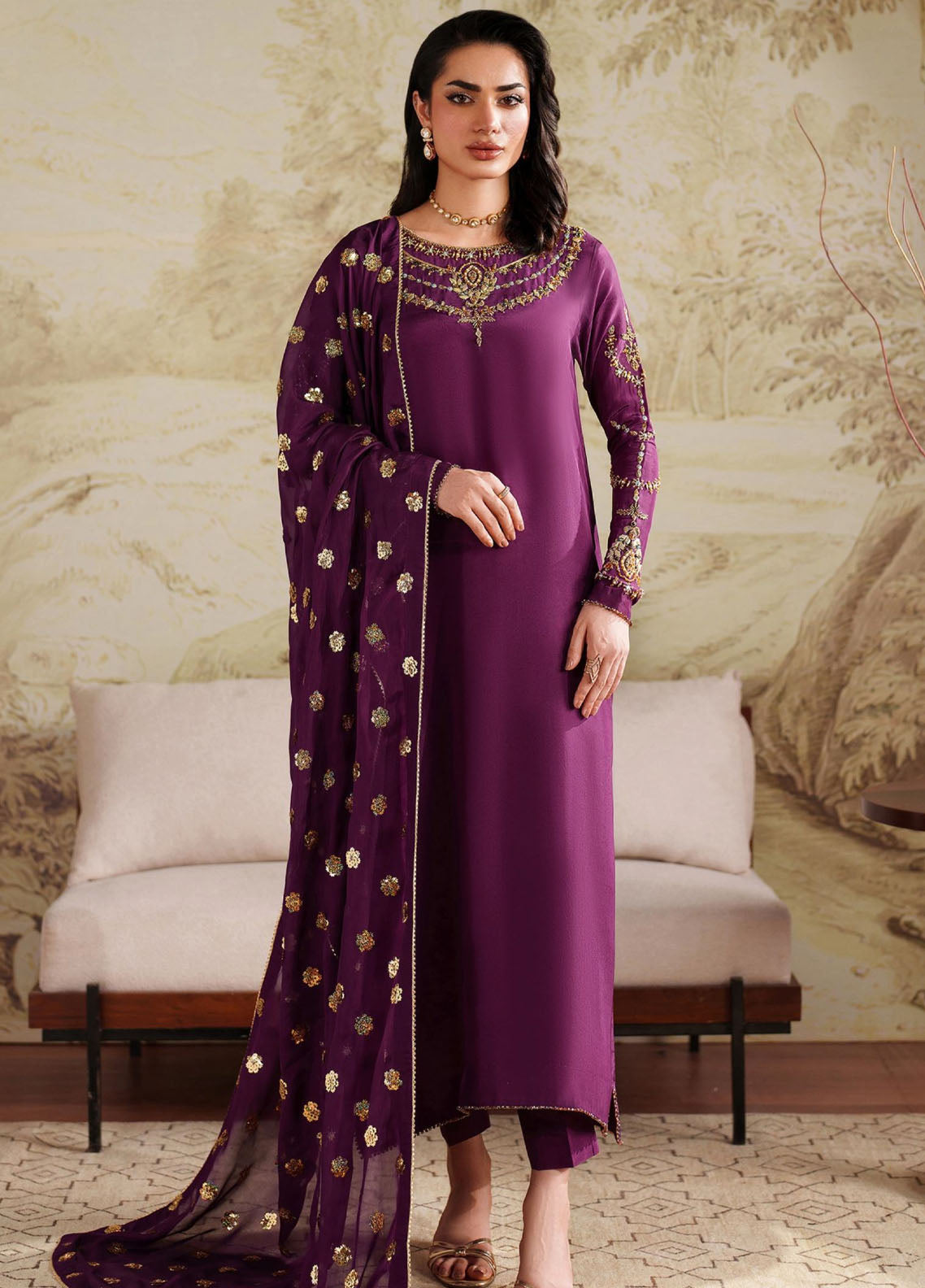 Saheera By Zarif Festive Hand Embellished Embroidered Raw Silk 3 Piece Unstitched Suit ZF25S D-SHE-01 UMAIRAH