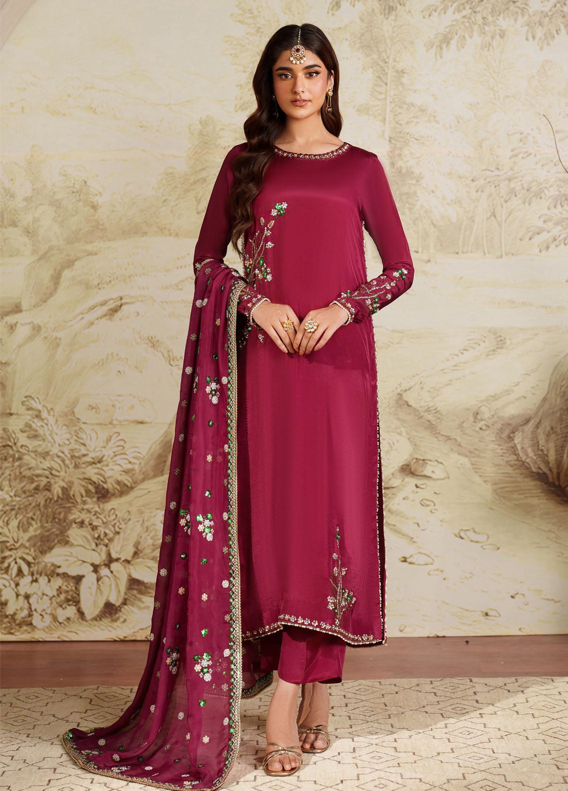 Saheera By Zarif Festive Hand Embellished Embroidered Tussel Silk 3 Piece Unstitched Suit ZF25S D-SHE-02 SHAMMA