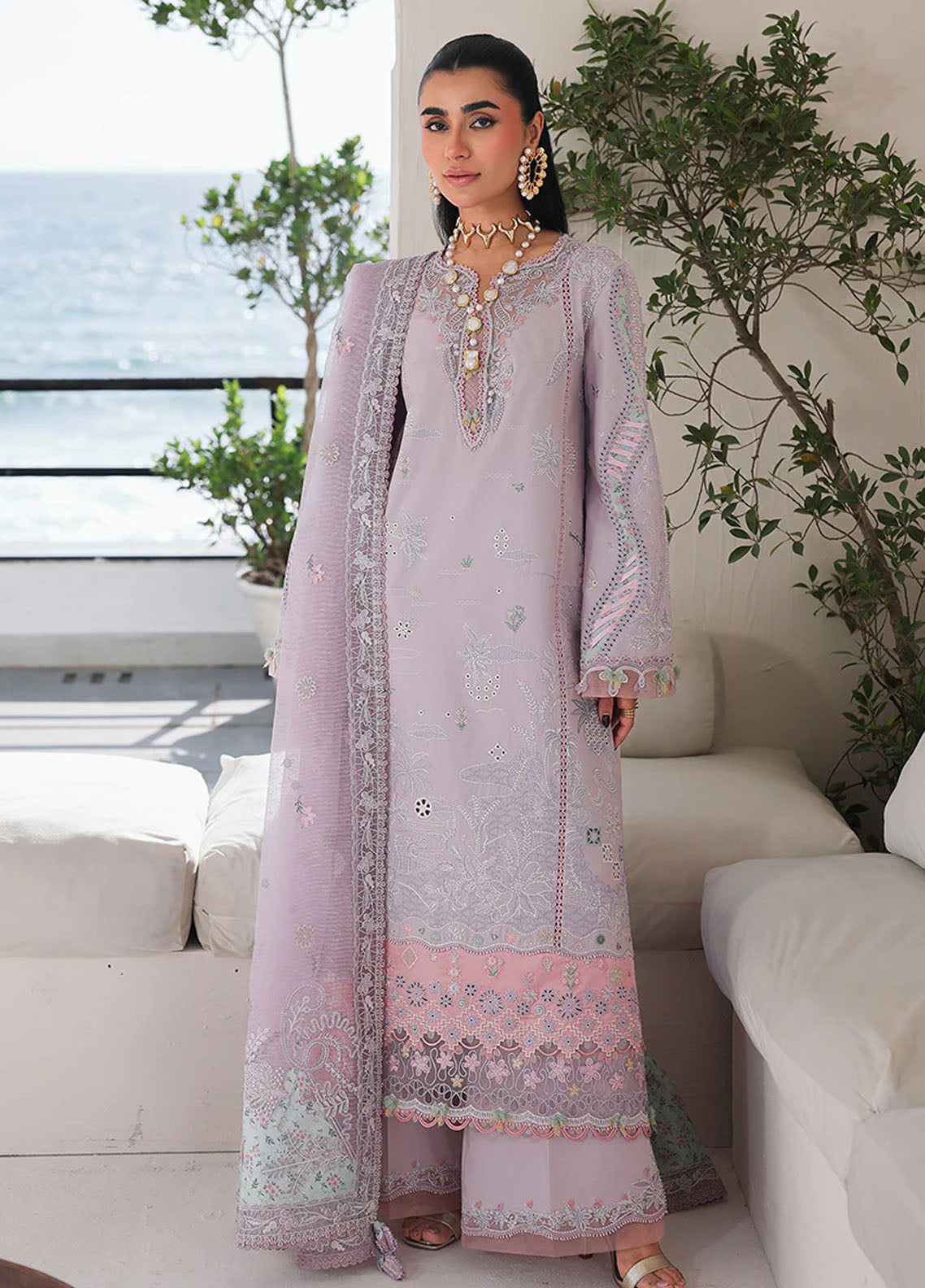 Sahil By Qalamkar Luxury Embroidered Lawn 3 Piece Unstitched Suit QLM26SLL D-SA-11 REHMA
