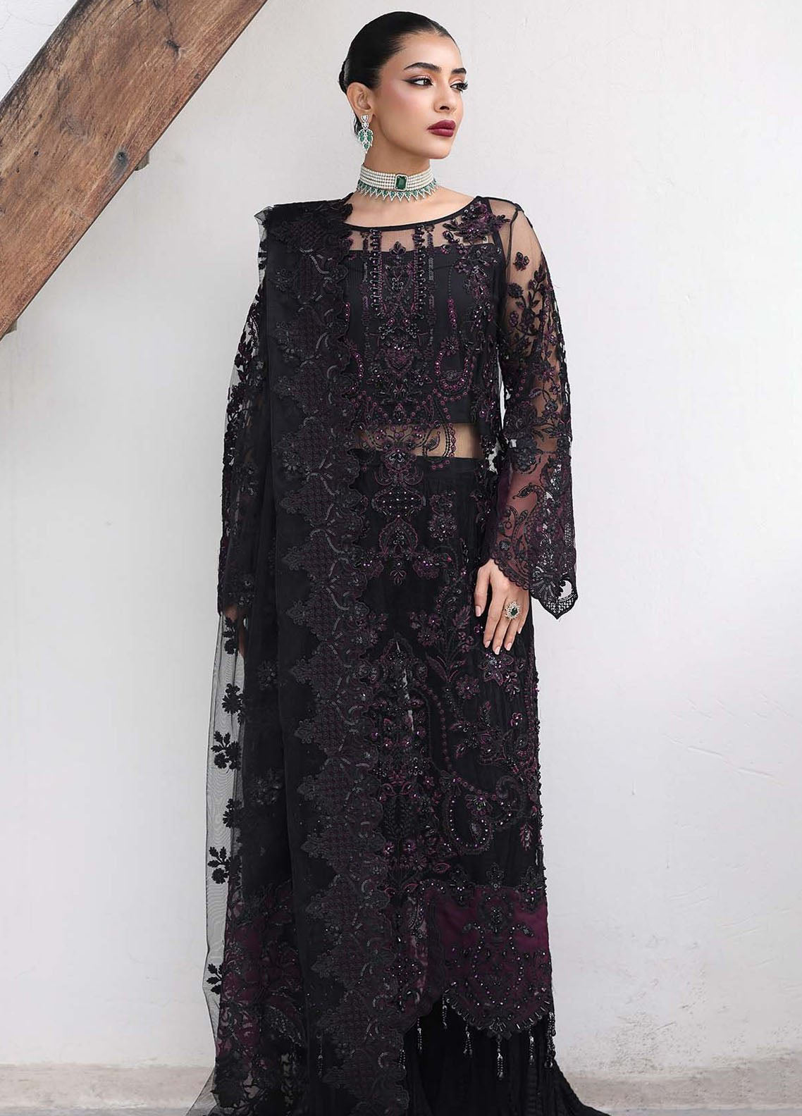 Saiyara By Imrozia Embroidered Net 3 Piece Unstitched Suit IM25SLF D-I-237 ASEEL