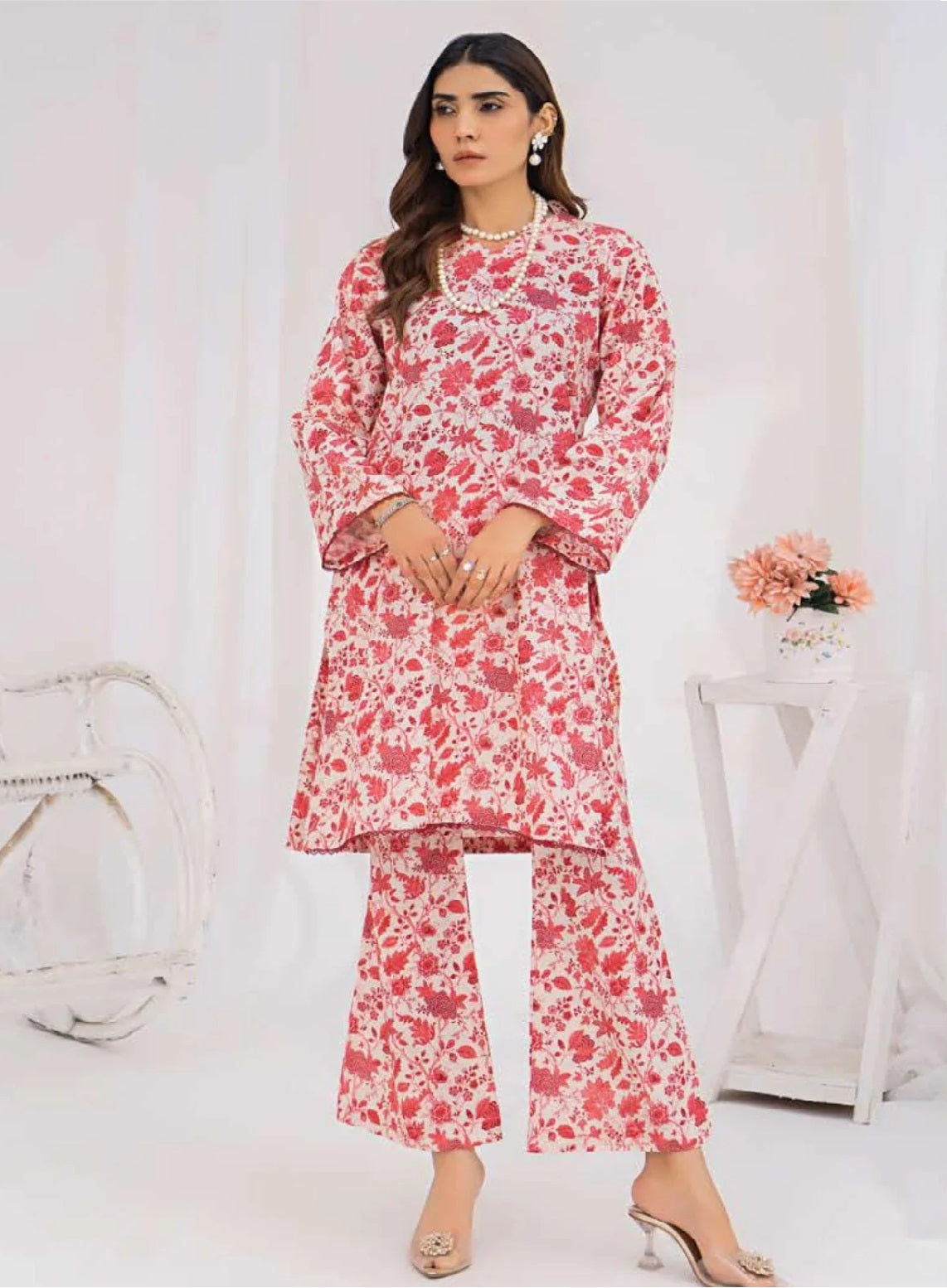 Sana & Samia By Lala Textile Digital Airjet Printed Cambric 2 Piece Unstitched Suit LT24S&S LS-096 CRIMSON