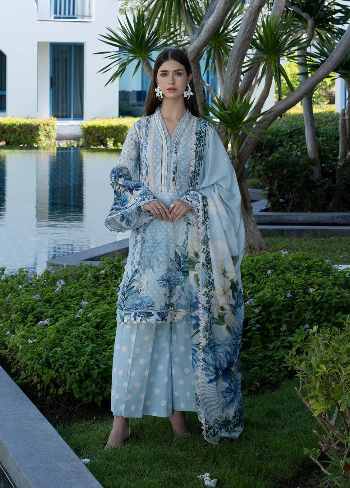 Santorini By Elaf Premium Printed Lawn 3 Piece Unstitched Suit EF26SP D-EPN-1A OCEAN PETALS