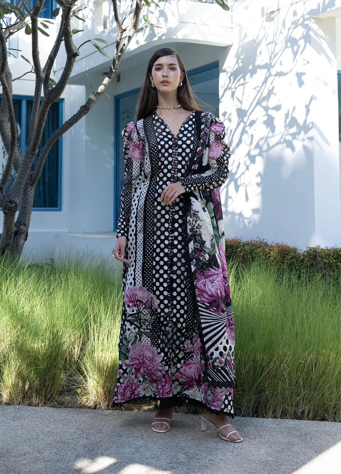 Santorini By Elaf Premium Printed Lawn 3 Piece Unstitched Suit EF26SP D-EPN-1B POIS & HER