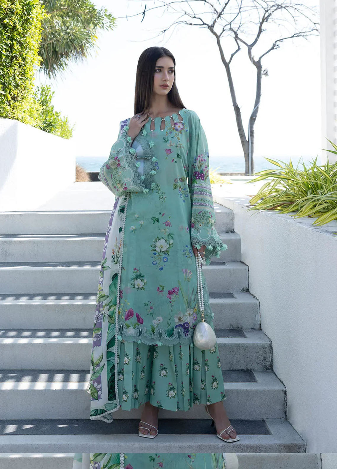 Santorini By Elaf Premium Printed Lawn 3 Piece Unstitched Suit EF26SP D-EPN-7A TEAL ME