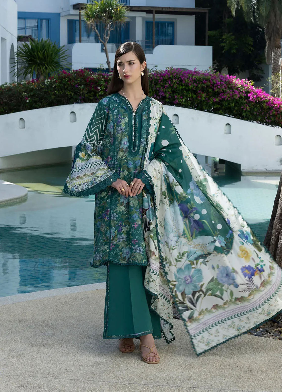 Santorini By Elaf Premium Printed Lawn 3 Piece Unstitched Suit EF26SP D-EPN-9A PEACOCK